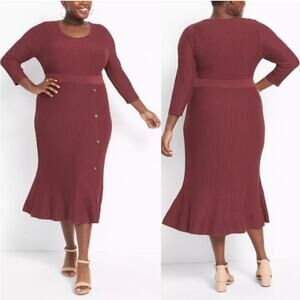 Lane Bryant Ribbed‎ Midi Sweater Dress With Button Detail Size 22/24 Office Work